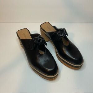 Bernardo Sadie Mule Clog Black Leather Bow Heels